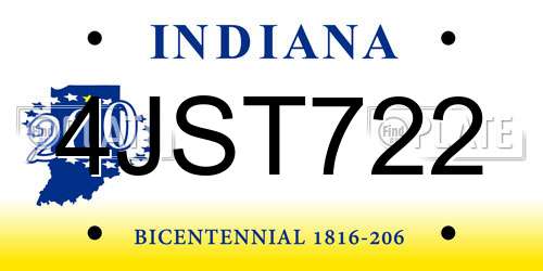 4JST722 Indiana License Plate