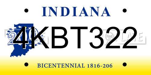 4KBT322 Indiana License Plate