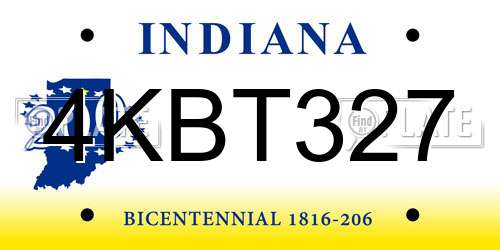 4KBT327 Indiana License Plate