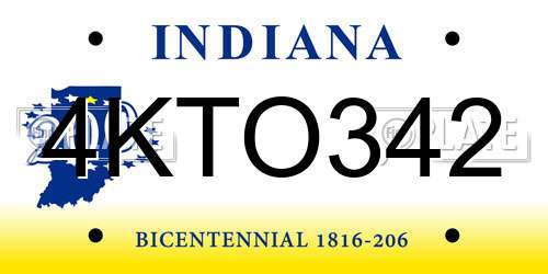 4KTO342 Indiana License Plate