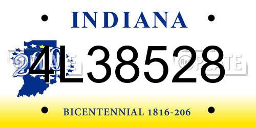 4L38528 Indiana License Plate