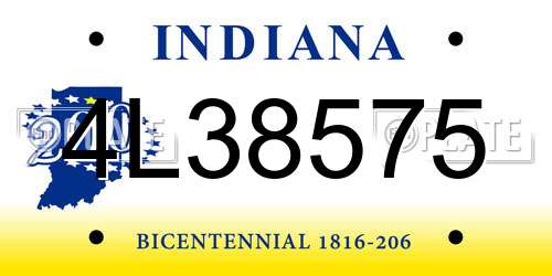 4L38575 Indiana License Plate