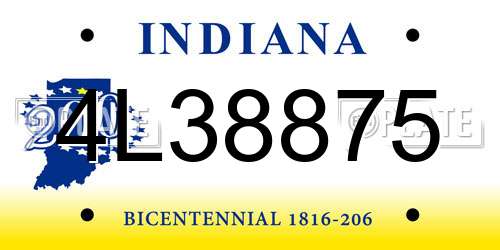 4L38875 Indiana License Plate