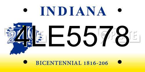 4LE5578 Indiana License Plate