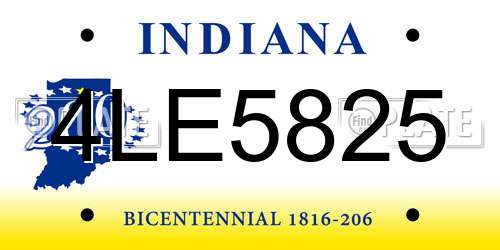 4LE5825 Indiana License Plate