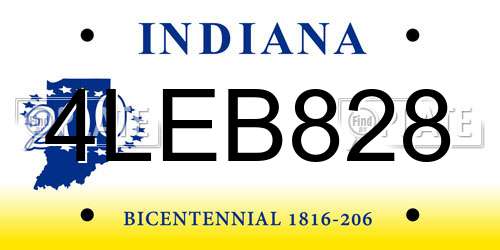 4LEB828 Indiana License Plate