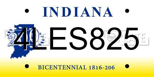 4LES825 Indiana License Plate