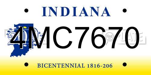 4MC7670 Indiana License Plate