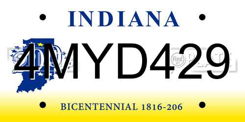 4MYD429 Indiana License Plate