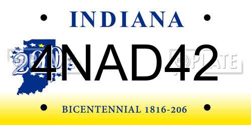 4NAD42 Indiana License Plate