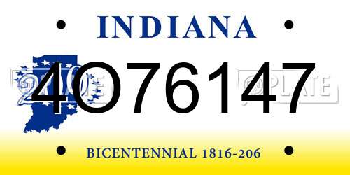 4O76147 Indiana License Plate