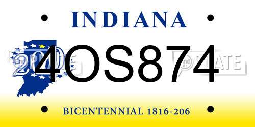 4OS874 Indiana License Plate