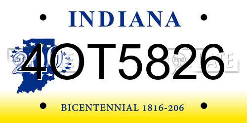 4OT5826 Indiana License Plate