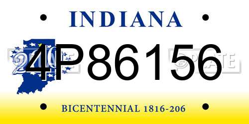 4P86156 Indiana License Plate