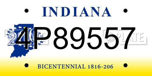 4P89557 Indiana License Plate
