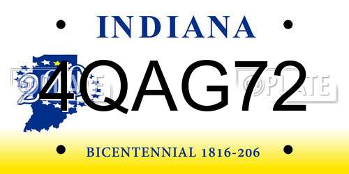 4QAG72 Indiana License Plate
