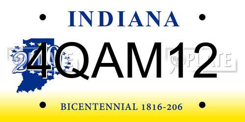 4QAM12 Indiana License Plate