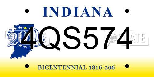 4QS574 Indiana License Plate