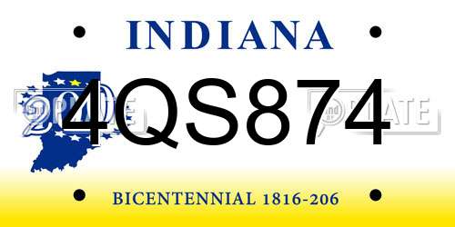 4QS874 Indiana License Plate