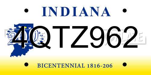 4QTZ962 Indiana License Plate