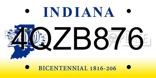 4QZB876 Indiana License Plate