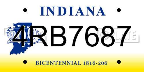4RB7687 Indiana License Plate