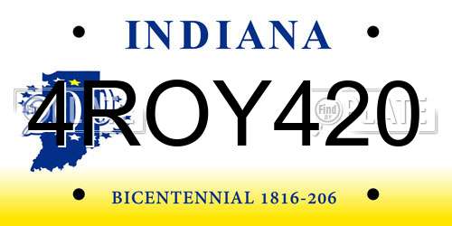 4ROY420 Indiana License Plate