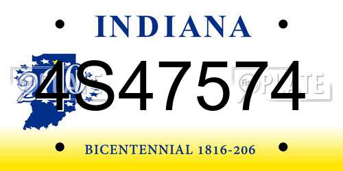 4S47574 Indiana License Plate