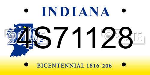 4S71128 Indiana License Plate