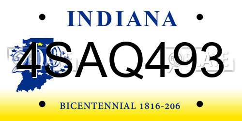 4SAQ493 Indiana License Plate