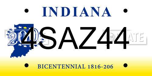 4SAZ44 Indiana License Plate