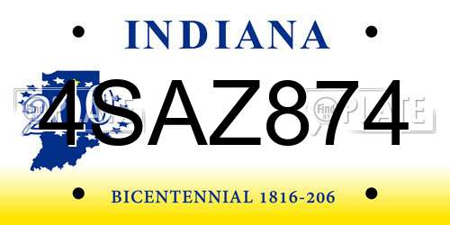 4SAZ874 Indiana License Plate
