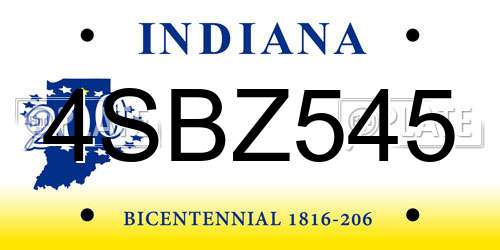 4SBZ545 Indiana License Plate