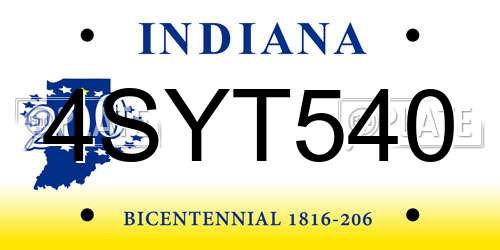 4SYT540 Indiana License Plate
