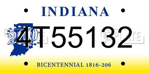 4T55132 Indiana License Plate