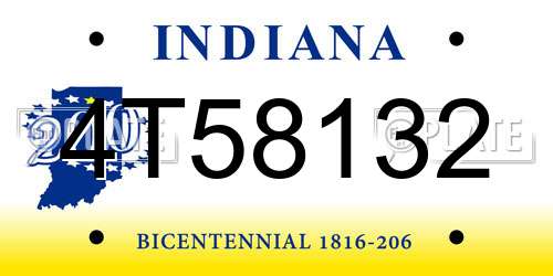 4T58132 Indiana License Plate