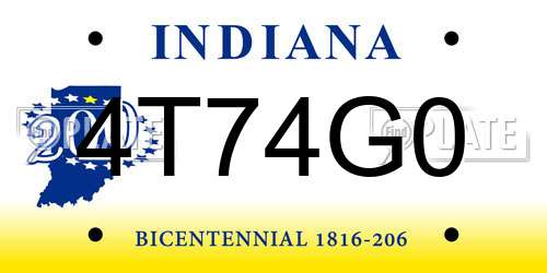 4T74G0 Indiana License Plate