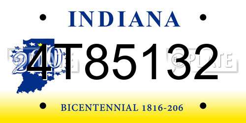4T85132 Indiana License Plate