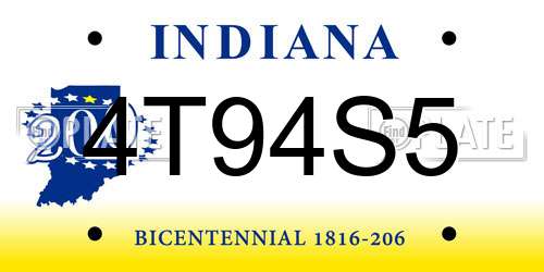 4T94S5 Indiana License Plate