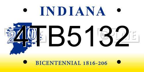 4TB5132 Indiana License Plate