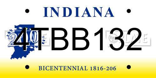 4TBB132 Indiana License Plate