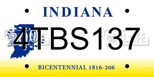 4TBS137 Indiana License Plate
