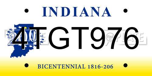 4TGT976 Indiana License Plate