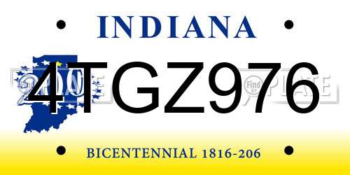 4TGZ976 Indiana License Plate