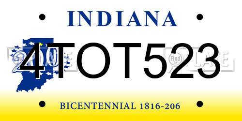 4TOT523 Indiana License Plate