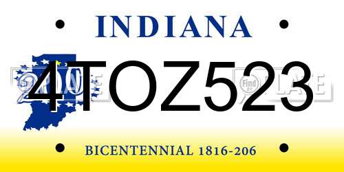 4TOZ523 Indiana License Plate