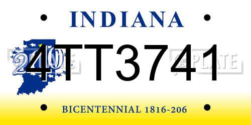 4TT3741 Indiana License Plate