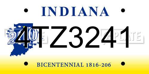 4TZ3241 Indiana License Plate