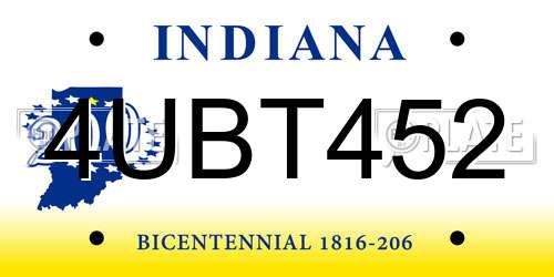4UBT452 Indiana License Plate