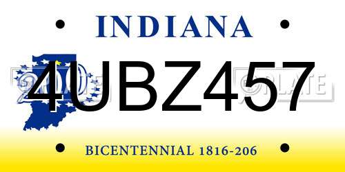 4UBZ457 Indiana License Plate
